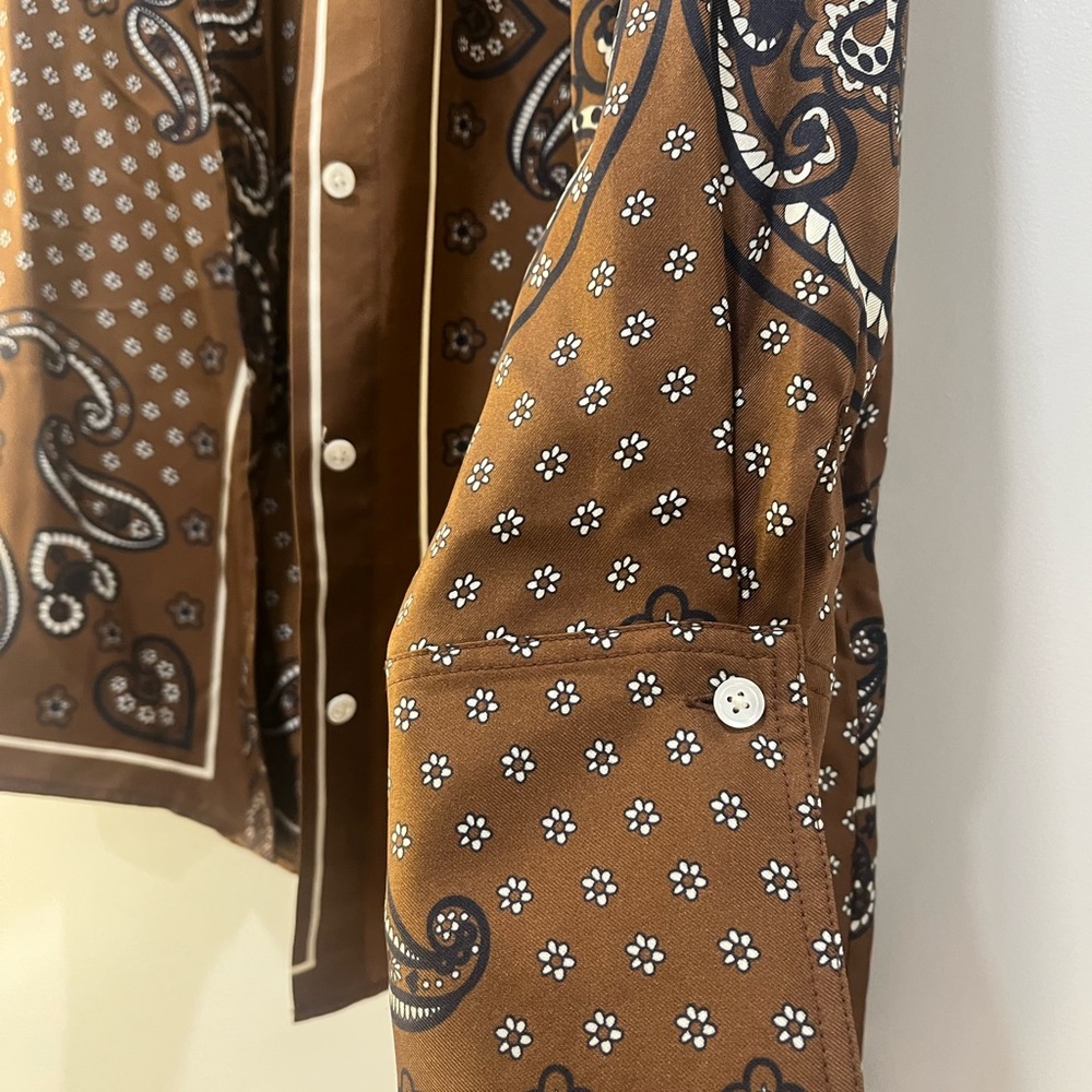 Sandro Brown Silk Paisley Shirt